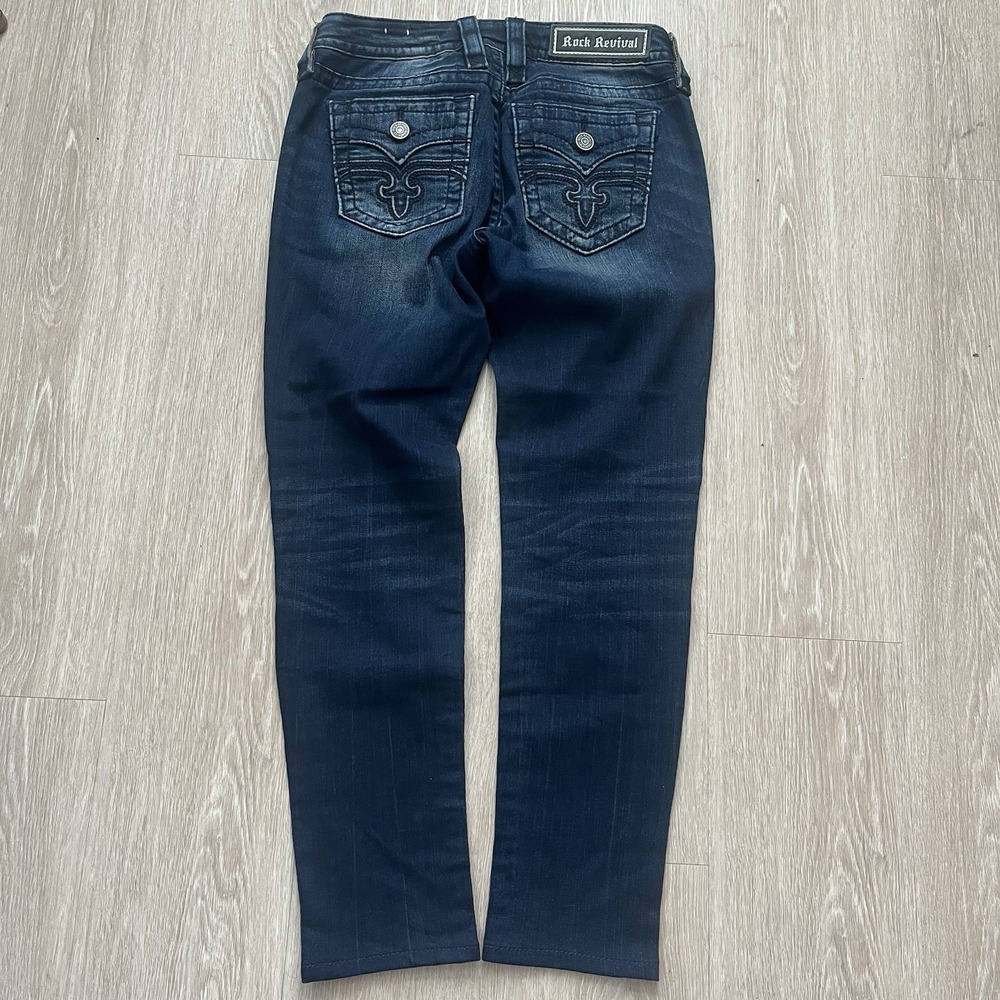 Rock Revival Alivia Jeans Womens 28 Mid Rise Skinny Country Blue Cowgirl - Picture 3 of 7
